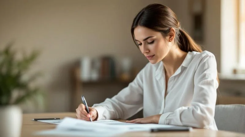 Professionelle Frau mit IHK-Unterlagen in einem hellen Buero in Jena