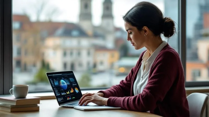 Jenaer Quereinsteigerin arbeitet konzentriert an einer KI-Visualisierung im Innovationszentrum